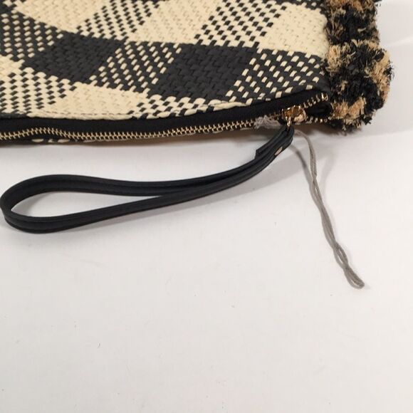 A New Day Straw Rafia Black and Creme Pom Pom Clutch Wristlet - Picture 5 of 14